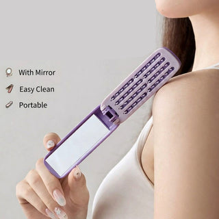 Portable Folding Travel Hairbrush with Integrated Mirror and Self-Cleaning Series