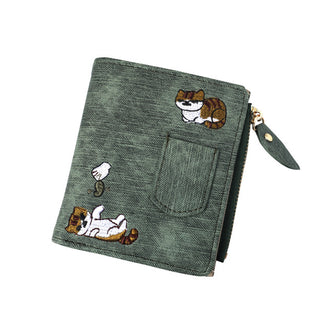 Jeans style Cat Embroidered Canvas Pattern Large-capacity Wallet