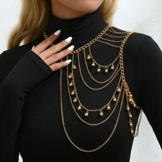 Sexy Multi Layer Gold Tassel Shoulder Body Chain Jewelry - Gold Edition