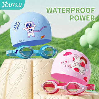 Kids Professional Anti-Fog Swimming Goggles and Waterproof Cap Set