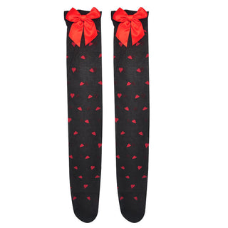 Beileisi Cute Big Red Bow Heart Print Stockings High Stockings