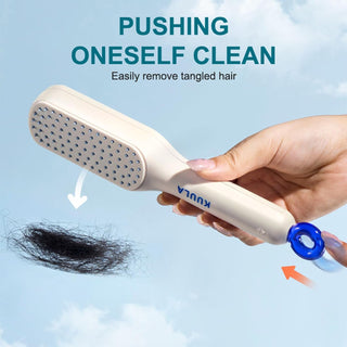 KUULA Retractable One-Click Self-Cleaning Detangling Scalp Massage Hair Brush - Pastel Pink Selection