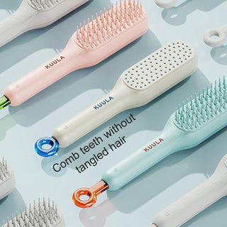 KUULA Retractable One-Click Self-Cleaning Detangling Scalp Massage Hair Brush - Pastel Pink Selection