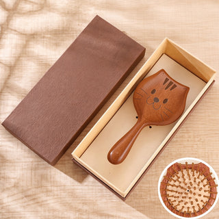 Handcrafted Golden Sandalwood Kitten Massage Comb - Cartoon Style