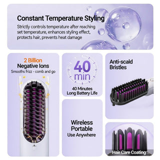 Portable Wireless Ionic Hair Straightener Brush for Smooth Frizz-Free Styling