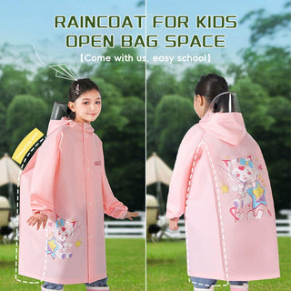 Kids Rain Poncho with Hidden Backpack Compartment for School