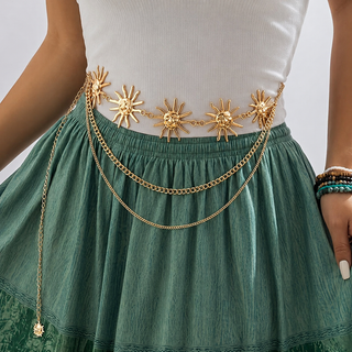 Vintage Bohemian Metal Sunflower Tassel Multi-Layer Body Chain Belt