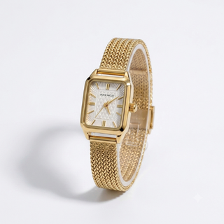 SUNLIFEX Elegant Gold Square Quartz Watch Stainless Steel Mesh - Vintage