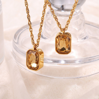 Oujia Square Champagne Glass Stone Pendant Necklace
