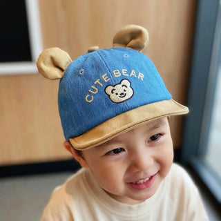 Cute Baby Bear Denim Baseball Cap for Spring and Autumn