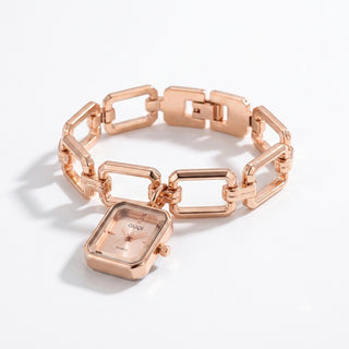 Elegant Women's Square Pendant Bracelet Quartz Watch with Metal Strap - Gold