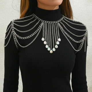 Elegant Multi-Layer Tassel Shoulder Body Chain Jewelry Accessory in Gold