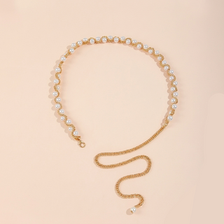 Exotic Pearl Inlaid Chain Style Adjustable Waist Belt for Women