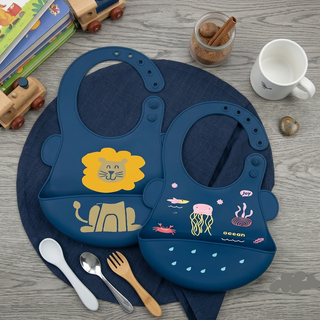 Unique Shaped Waterproof Silicon Bibs For Children With Food Pocket