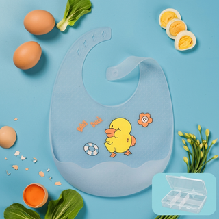 Ultra Thin Waterproof Silicone Bib For Children With Rice Pocket and Storage Box