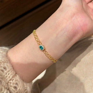 Retro Square Zirconium Geometric Pendant Copper Bracelet Luxury Style