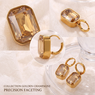 Glass Pendant Stainless Steel Jewelry Champagne Stone Gold