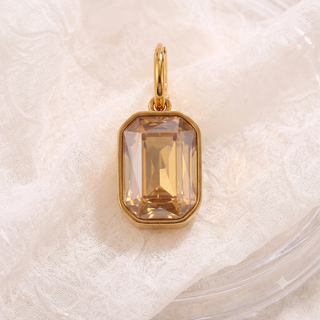 Glass Pendant Stainless Steel Jewelry Champagne Stone Gold