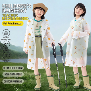 Children's All-Print EVA Raincoat Reusable Stormproof Travel Poncho Yellow Orange