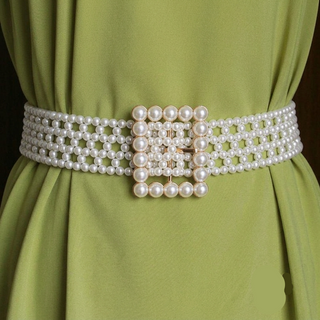 Trendy Pearl Woven Waist Chain Adjustable Elegant Ladies Belt