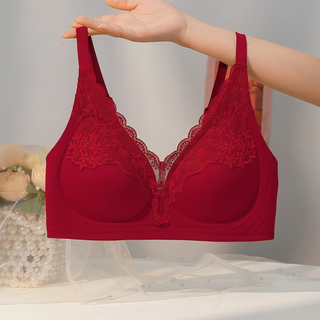 Red Wireless Push Up Bra Festive Soft Support Wedding Lingerie Crimson