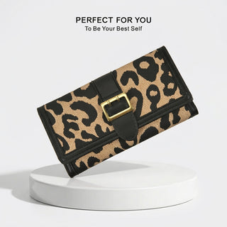 Leopard Print Tri Fold Handy Wallet for Women