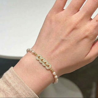 Copper Bracelet With Zircon Pearl Retro Chinese Style Accessory