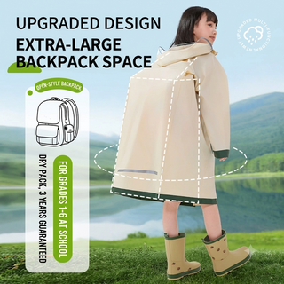 Children's Thickened Waterproof Rain Poncho Maxi Length Backpack Cover