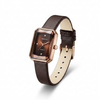 Elegant Women's Rectangular Quartz Watch with Diamond Accents - Luxe Edition