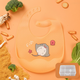 Ultra Thin Waterproof Silicone Bib For Children With Rice Pocket and Storage Box