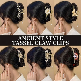 Retro Floral Claw Hair Clip with Tassels Vintage Style