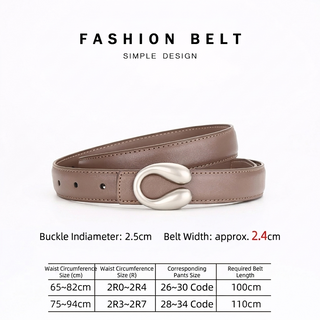Women's Double-Sided Cowhide Leather Belt with C-Shaped Buckle