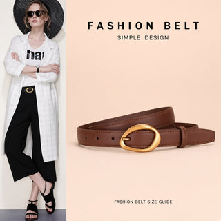 Women's Genuine Leather Geometric Pin Buckle Belt