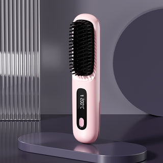 Cordless Portable Ceramic Negative Ion Hair Straightening Styling Brush Onyx