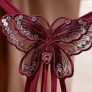 Exclusive Pearl Sequin Embroidery Transparent Mesh Thong Panties