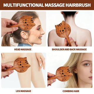 Handcrafted Golden Sandalwood Kitten Massage Comb - Cartoon Style