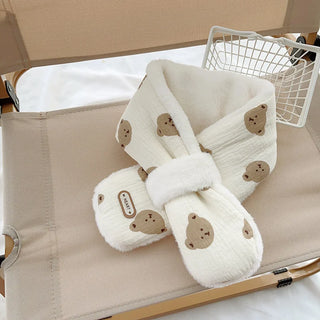 Cute Bear Printed Plus Soft and Warm Children's Muffler