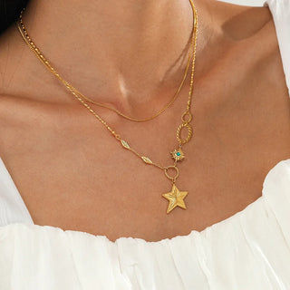Double Layer Pentagram Stainless Steel Necklace - Celestial Star Edition