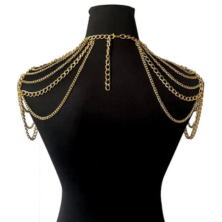 Elegant Multi-Layer Tassel Shoulder Body Chain Jewelry Accessory in Gold