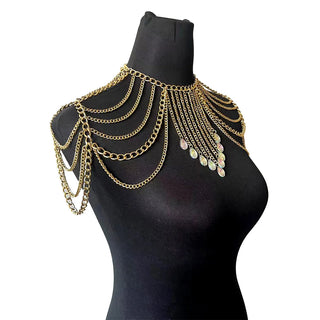 Elegant Multi-Layer Tassel Shoulder Body Chain Jewelry Accessory in Gold
