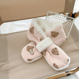 Cute Bear Printed Plus Soft and Warm Children's Muffler