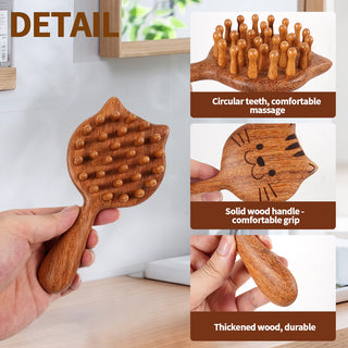 Handcrafted Golden Sandalwood Kitten Massage Comb - Cartoon Style