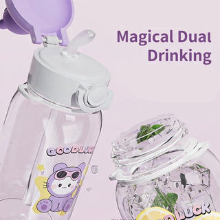 Ou Zhenglang Kids Plastic Straw Cup 600ml Cartoon Strap Design