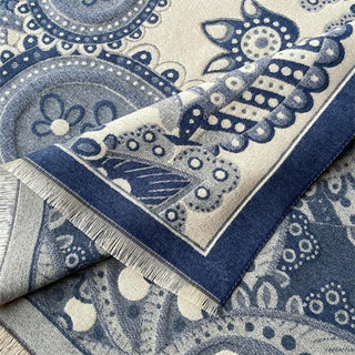 Elegant Blue Traditional Floral Design Women's Winter Scarf