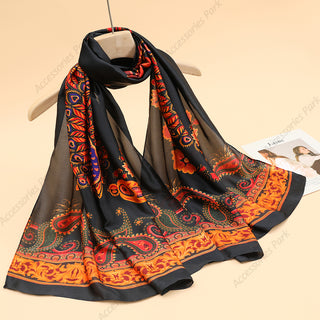 Multicolor Floral Design Ethnic Pattern printed Satin Silk Scarf