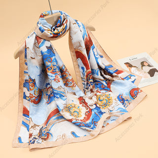 Gorgeous Oil Painted Multicolor Women's Satin Silk Scarf