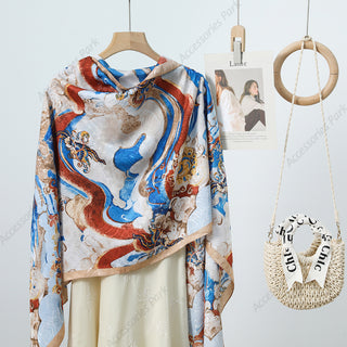 Gorgeous Oil Painted Multicolor Women's Satin Silk Scarf