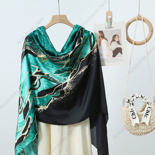 Elegant Design Aquatic Printed Satin Silk Scarf