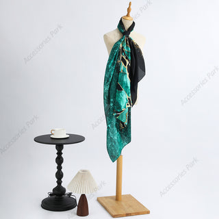 Elegant Design Aquatic Printed Satin Silk Scarf