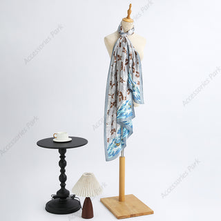 Beautiful Sea Wave & Floral pattern printed Satin Silk Scarf
